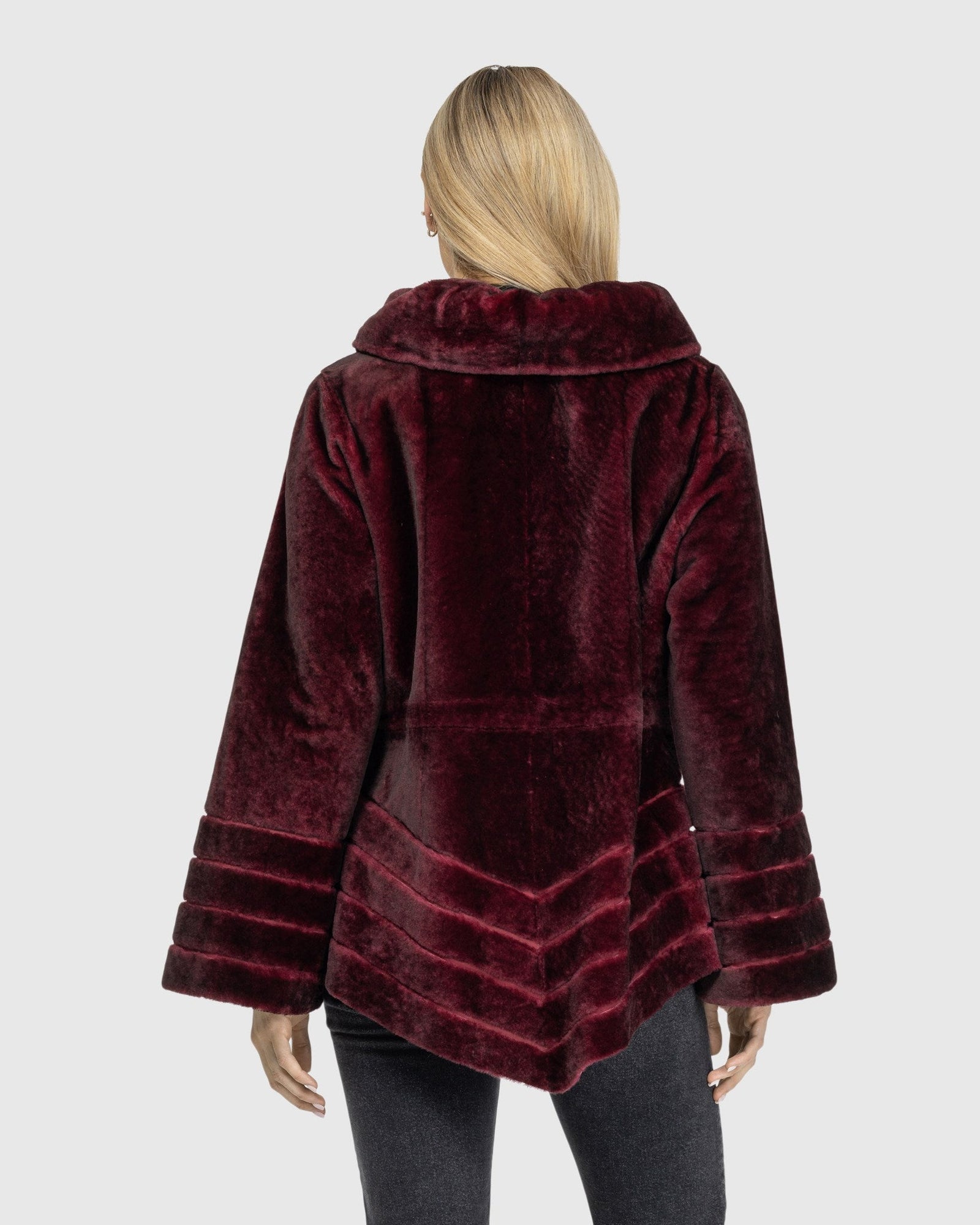 Reversible Shearling Lamb Jacket | Burgundy Tipped