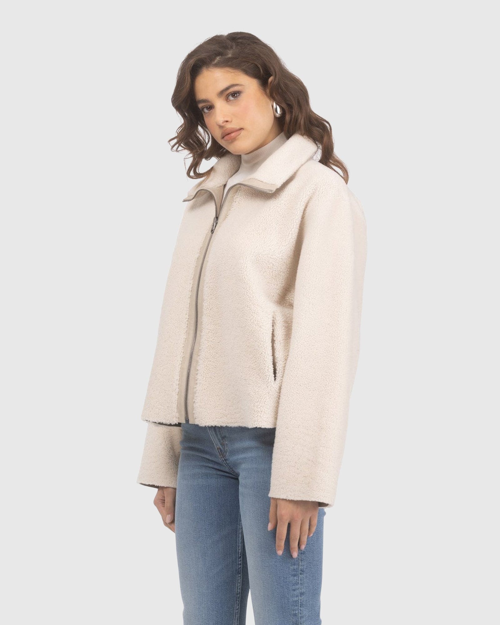 Reversible Shearling Lamb Jacket | Beige/Beige