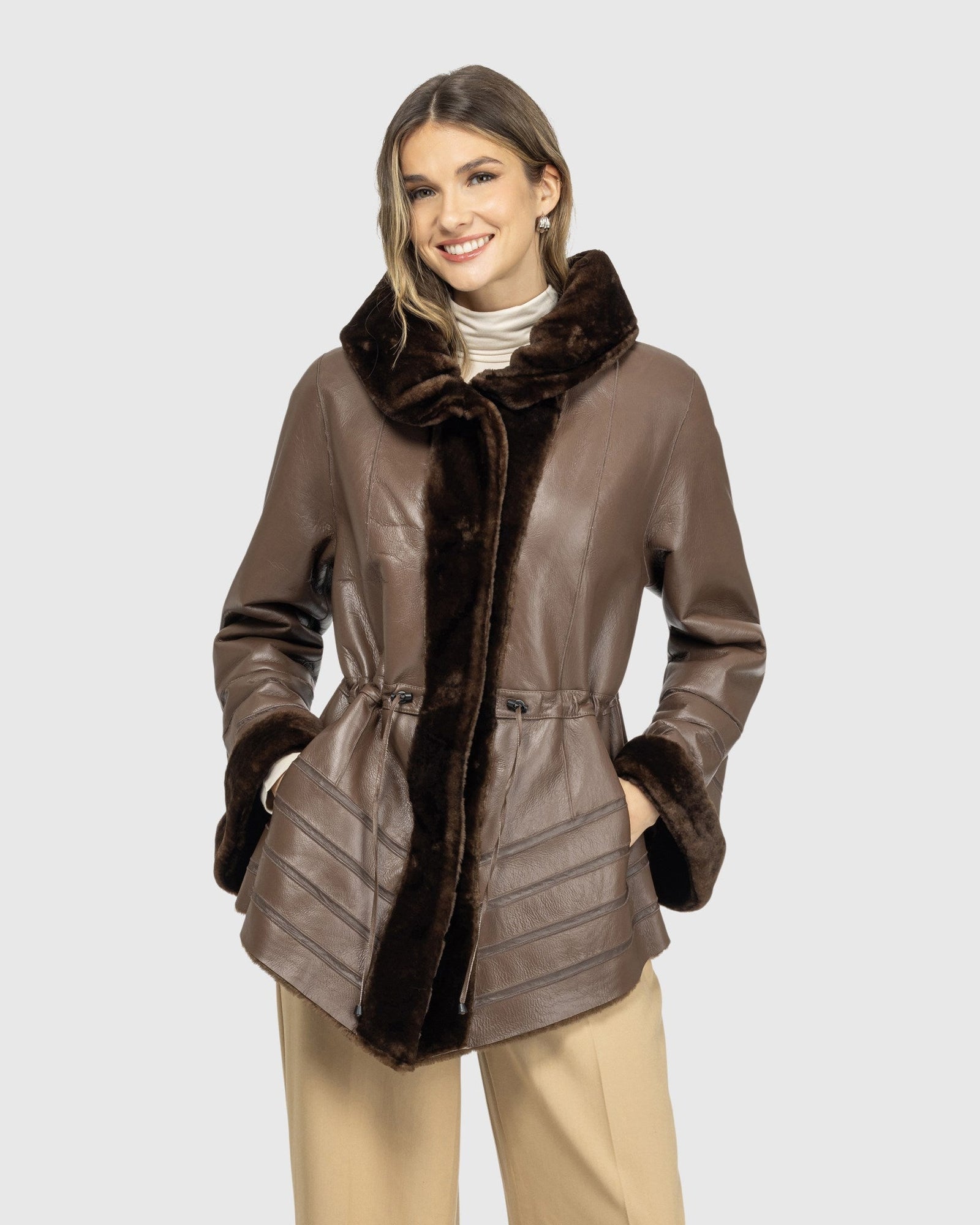 Reversible Shearling Lamb Jacket | Mahogany Tipped