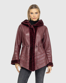 Reversible Shearling Lamb Jacket | Burgundy Tipped
