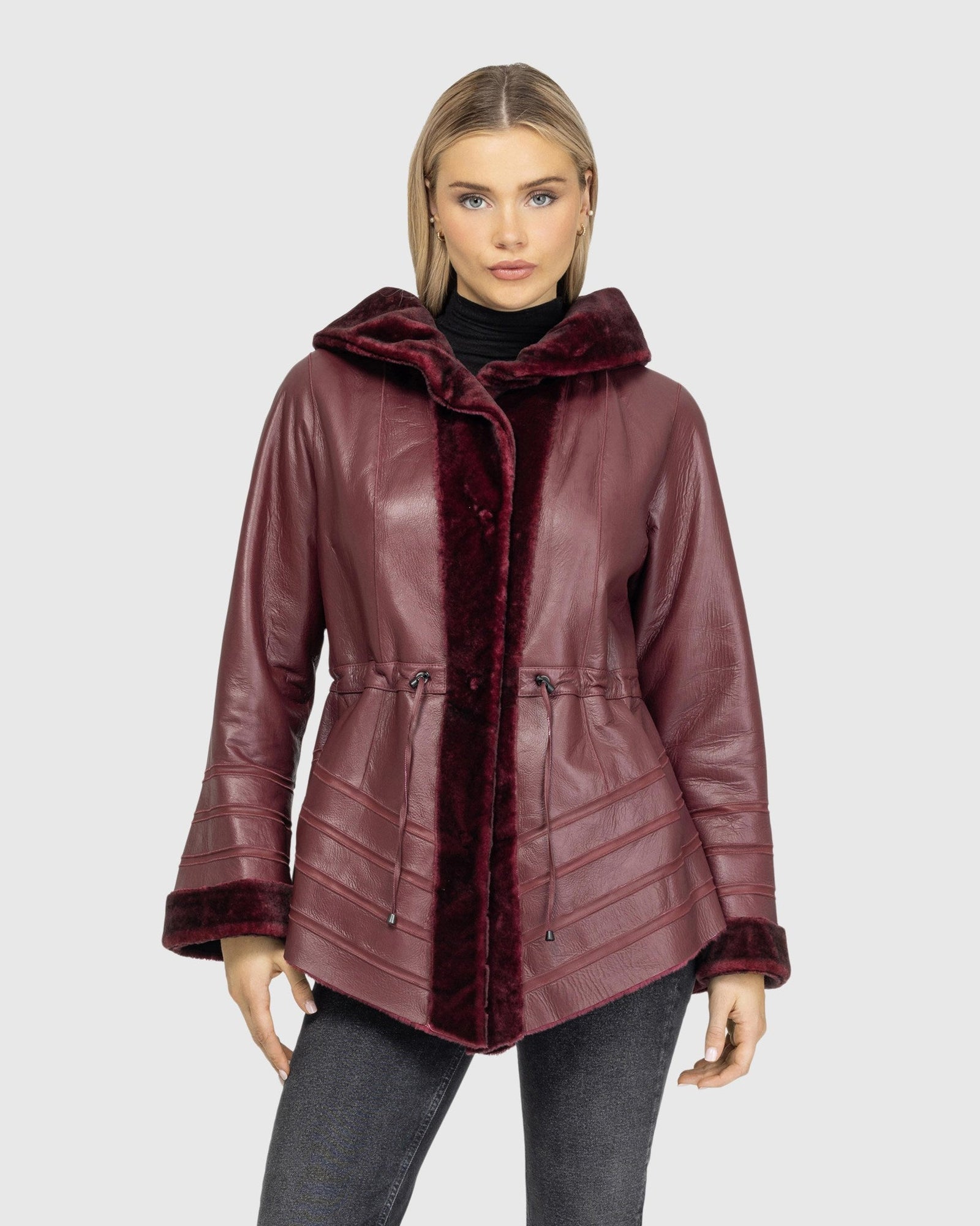 Reversible Shearling Lamb Jacket | Burgundy Tipped