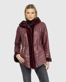 Reversible Shearling Lamb Jacket | Burgundy Tipped