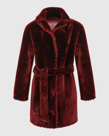 Reversible Shearling Lamb Jacket With Embroiderd Trim, Belt | Wine/Wine