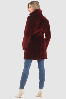 Reversible Shearling Lamb Jacket With Embroiderd Trim, Belt | Women | Wine x Wine