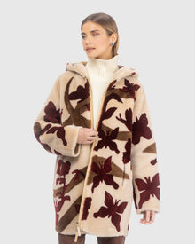 Reversible Shearling Lamb Parka With Butterfly Intarsia | Palomino/Wine/Chestnut