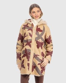 Reversible Shearling Lamb Parka With Butterfly Intarsia | Palomino/Wine/Chestnut