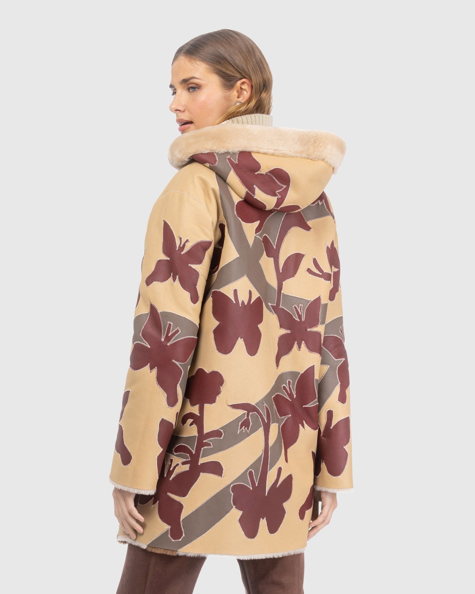 Reversible Shearling Lamb Parka With Butterfly Intarsia | Palomino/Wine/Chestnut