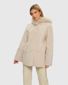 Reversible Shearling Lamb Parka With Select Cashmere Goat Hood Trim | Cream/Cream