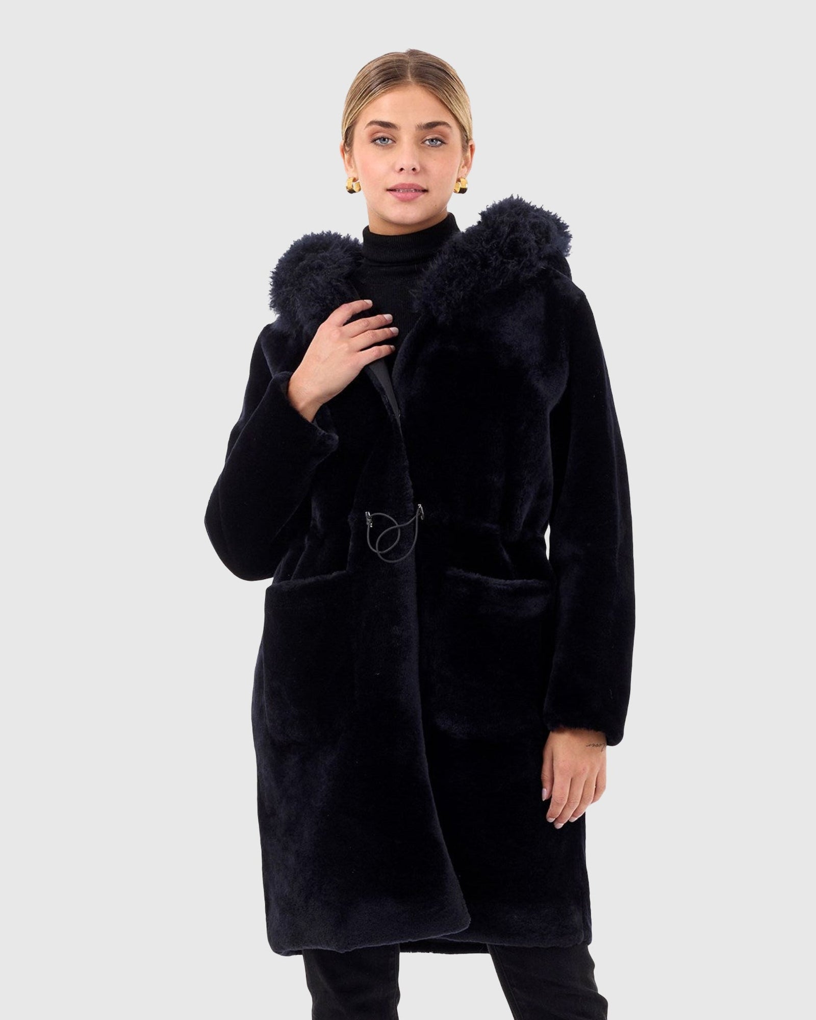 Reversible Shearling Lamb Parka With Select Cashmere Goat Trim | Navy/Black