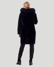 Reversible Shearling Lamb Parka With Select Cashmere Goat Trim | Women | Navy x Black