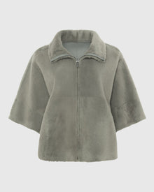 Reversible Shearling Lamb Short Sleeve Zip Cape | Gray