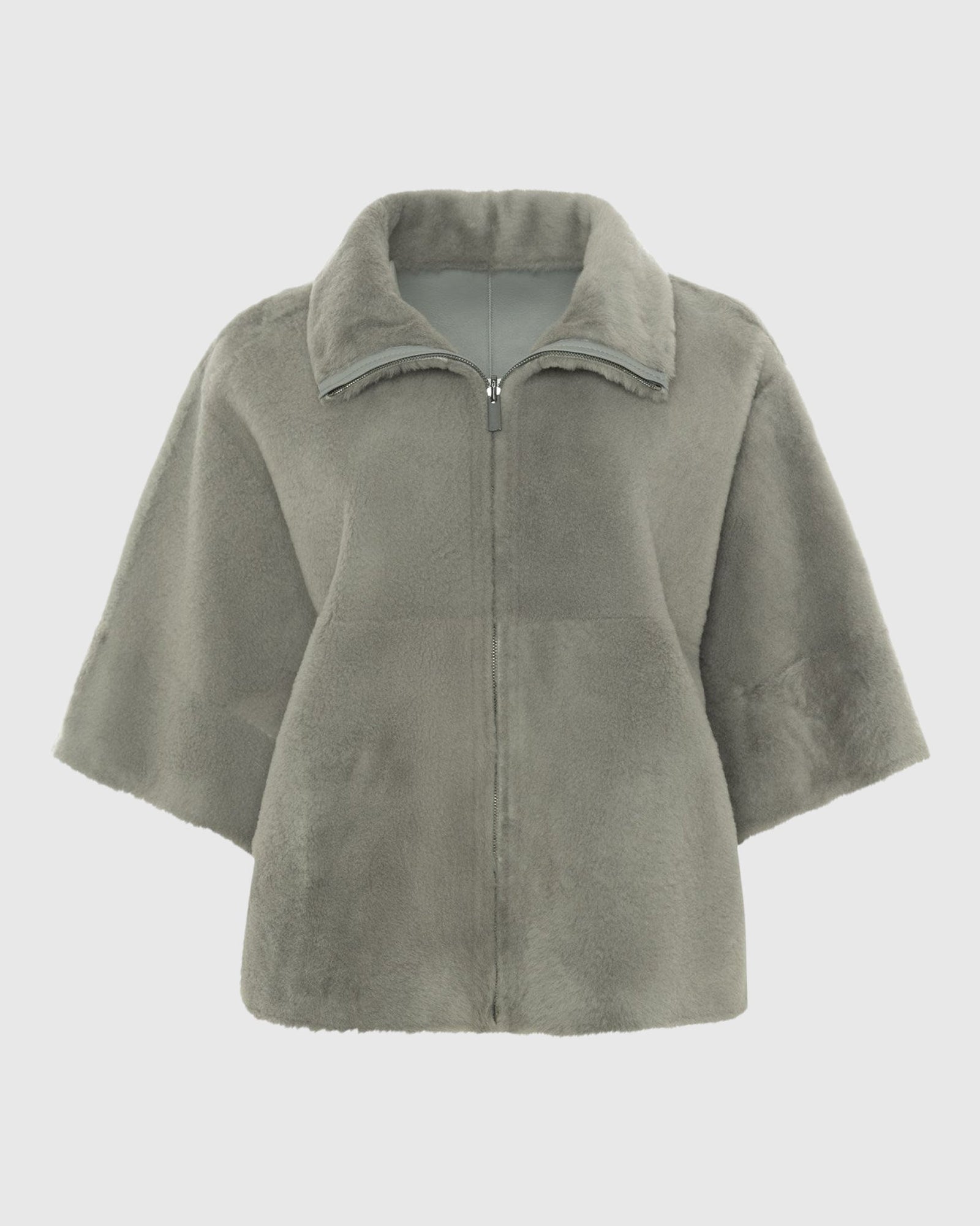 Reversible Shearling Lamb Short Sleeve Zip Cape | Gray
