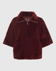 Reversible Shearling Lamb Short Sleeve Zip Cape | Red