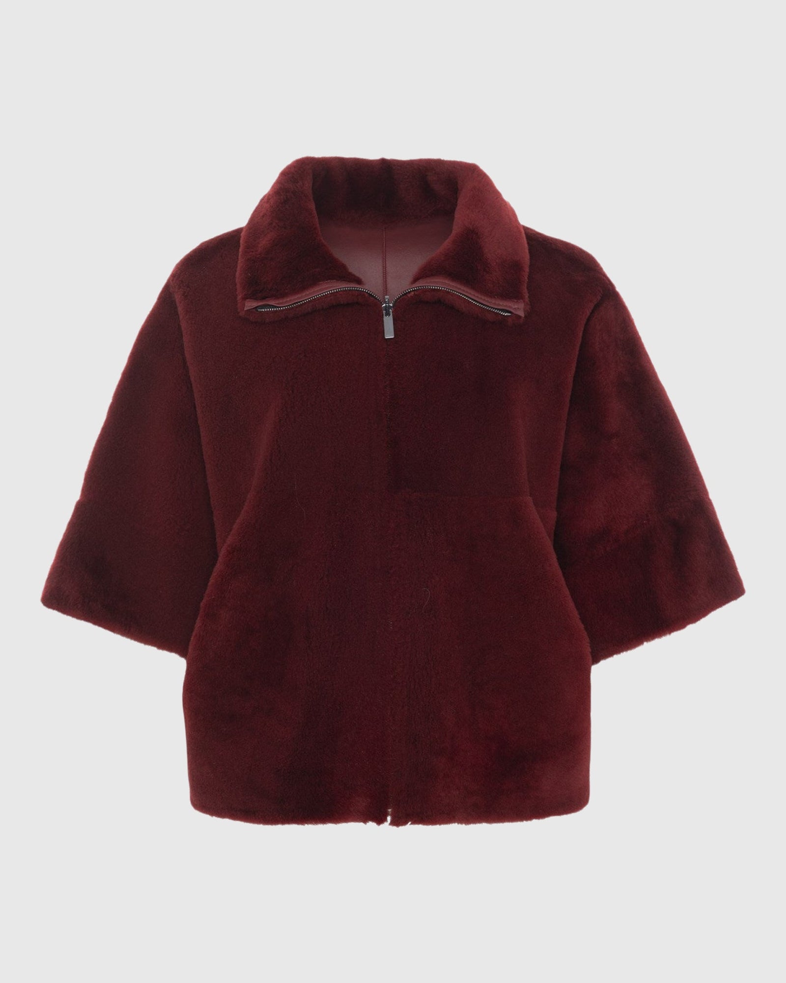 Reversible Shearling Lamb Short Sleeve Zip Cape | Red