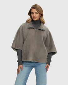 Reversible Shearling Lamb Short Sleeve Zip Cape | Gray