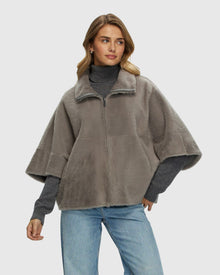 Reversible Shearling Lamb Short Sleeve Zip Cape | Gray