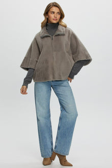 Reversible Shearling Lamb Short Sleeve Zip Cape | Women | Gray