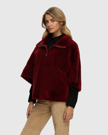 Reversible Shearling Lamb Short Sleeve Zip Cape | Red
