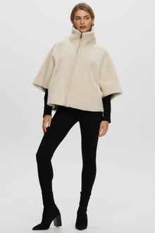 Reversible Shearling Lamb Short Sleeve Zip Cape | Women | Cream