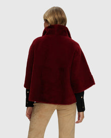 Reversible Shearling Lamb Short Sleeve Zip Cape | Red