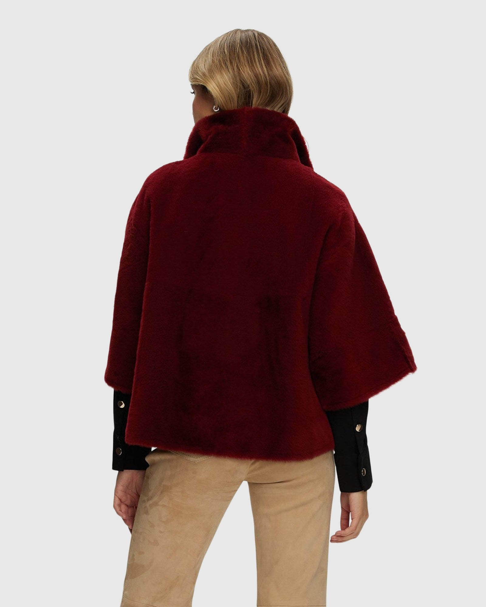 Reversible Shearling Lamb Short Sleeve Zip Cape | Red