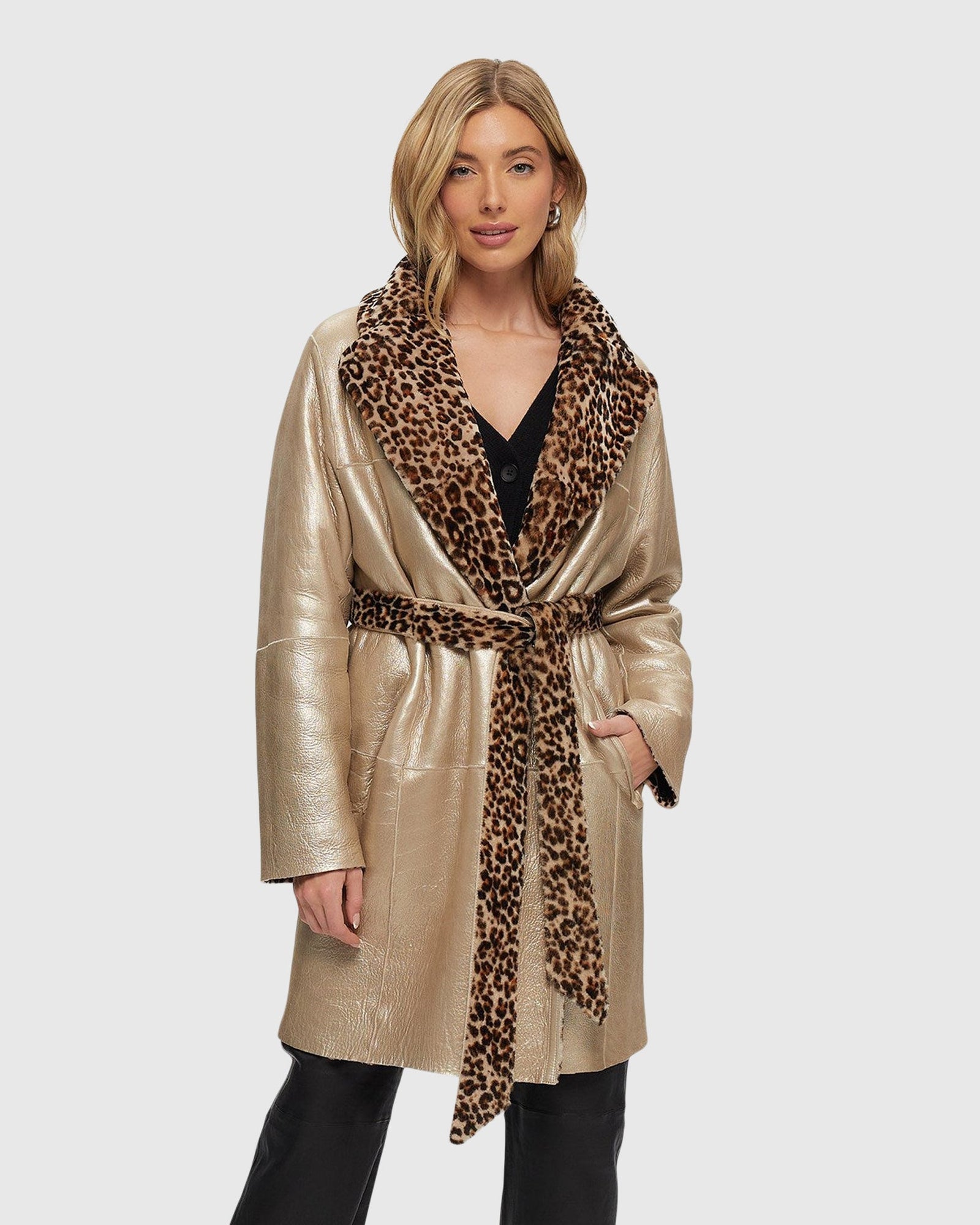 Reversible Shearling Lamb Stroller, Belt | Mini Lprd/Gold