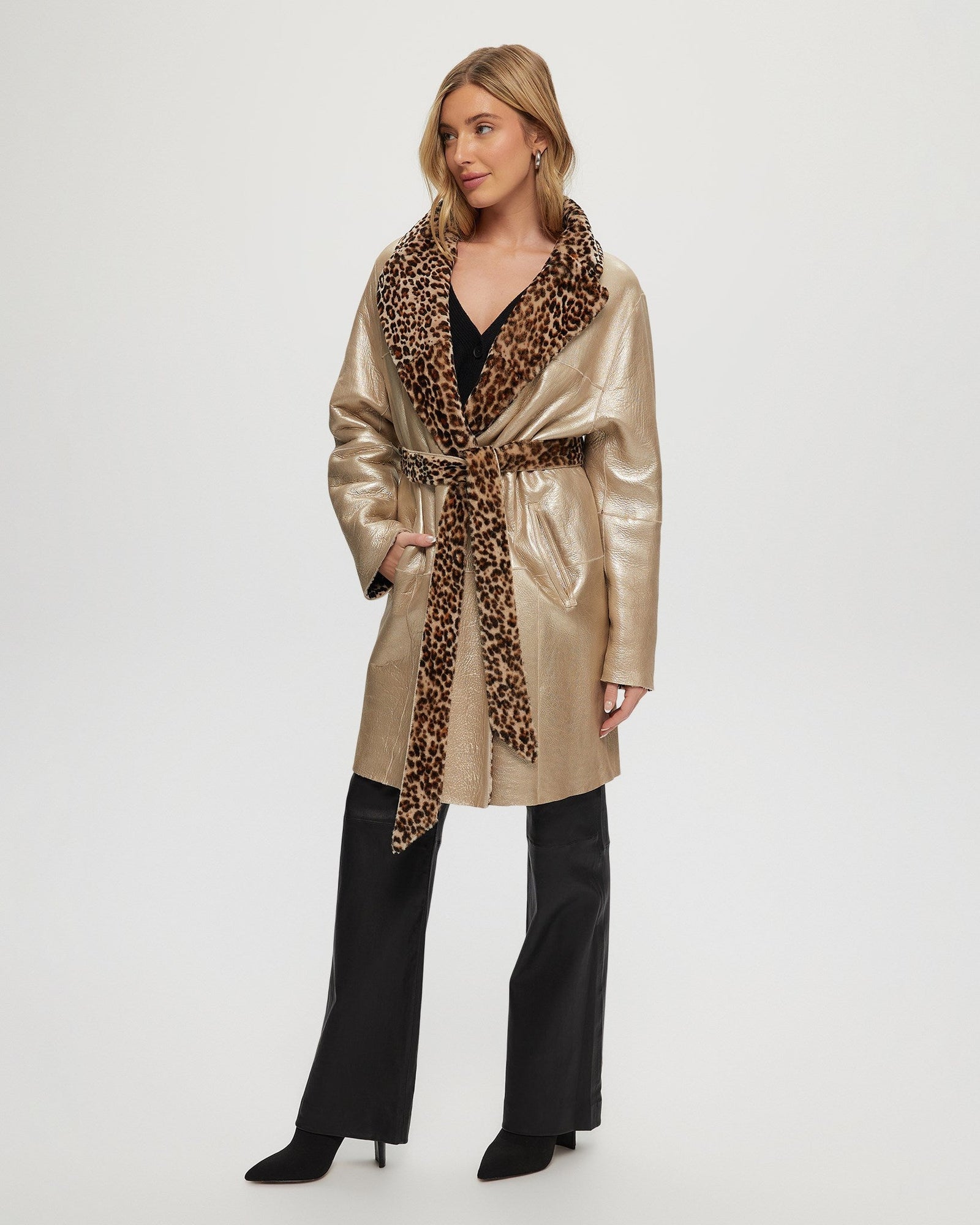 Reversible Shearling Lamb Stroller, Belt | Mini Lprd/Gold