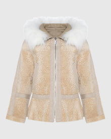 Reversible Shearling Lamb Stroller With Mongolian Lamb Hood Trim | Honey