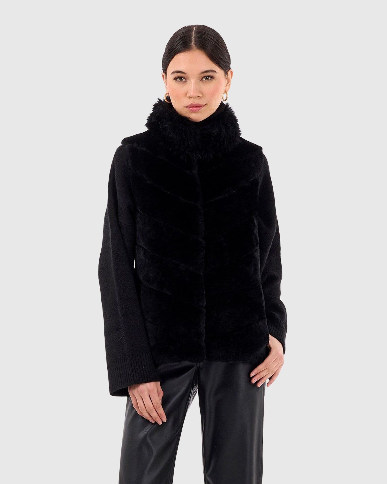 Reversible Shearling Lamb Vest With Select Cashmere Goat Collar | Black/Black