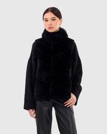 Reversible Shearling Lamb Vest With Select Cashmere Goat Collar | Black/Black