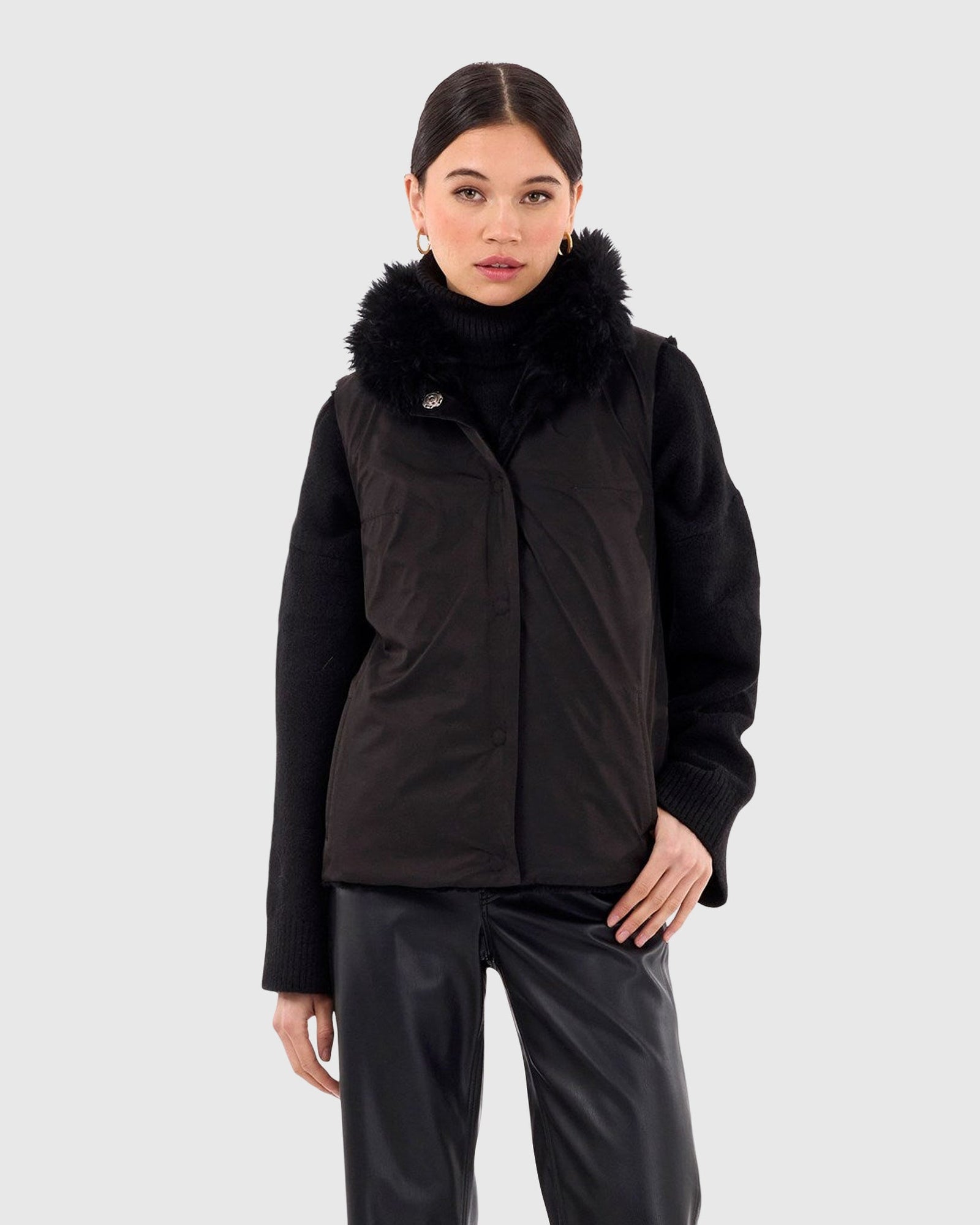 Reversible Shearling Lamb Vest With Select Cashmere Goat Collar | Black/Black