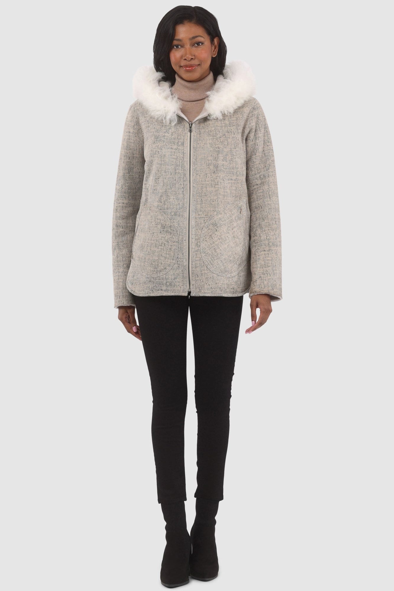 Reversible Shearling Lamb Zip Parka | Women | Beige x White