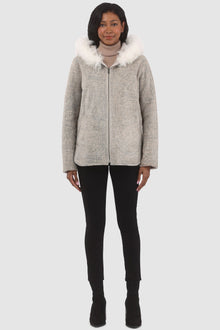 Reversible Shearling Lamb Zip Parka | Women | Beige x White