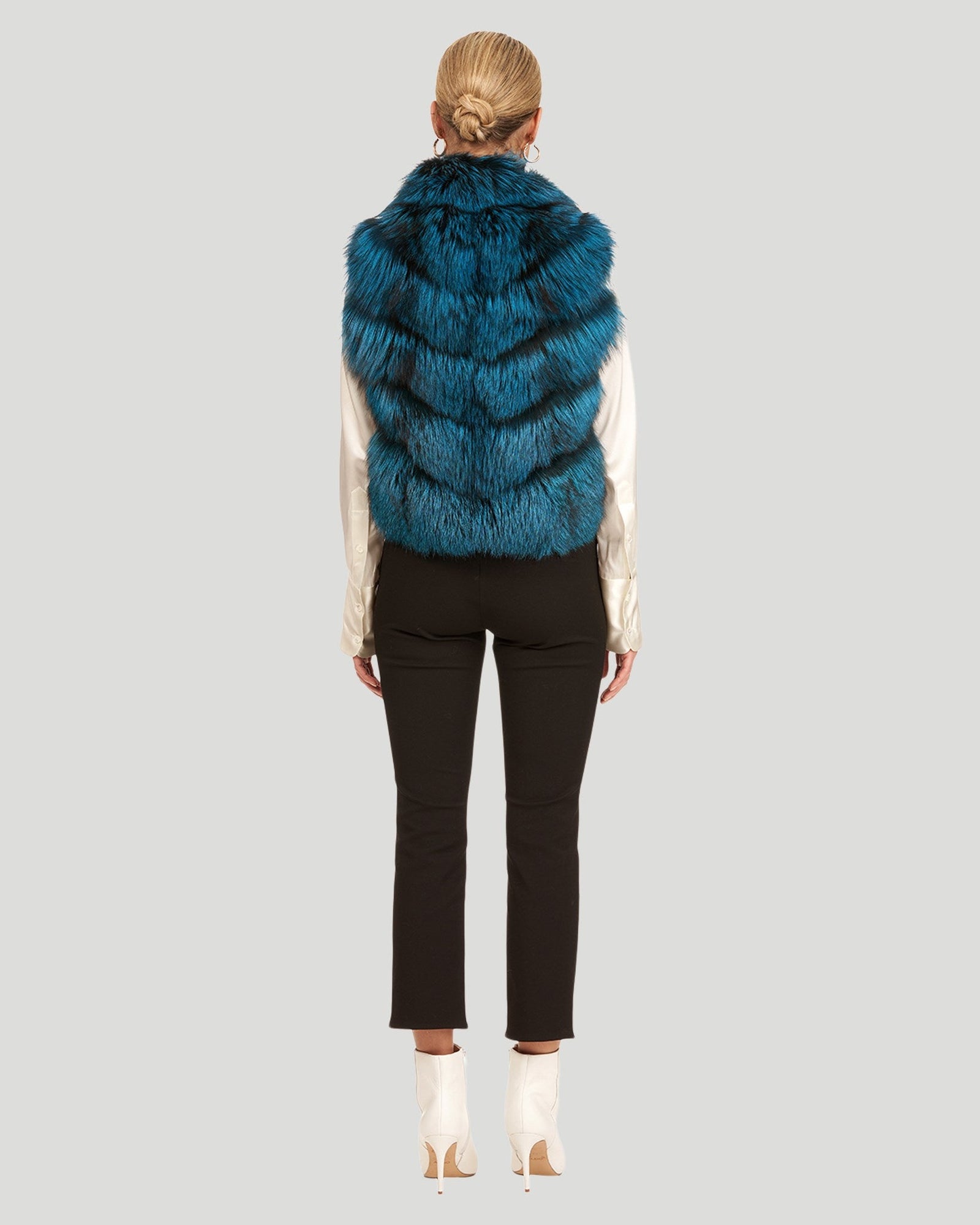 Reversible Silver Fo Fur And Down Vest | Women | Blue x Black