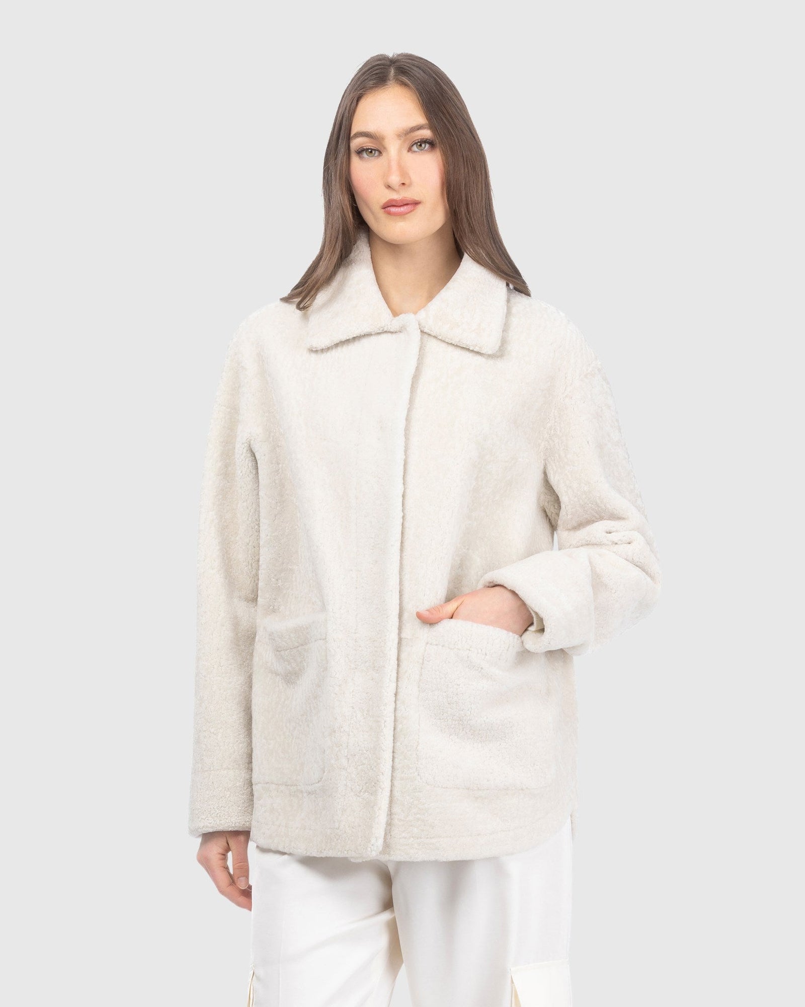 Reversible Textured Shearling Lamb Jacket | Ivory