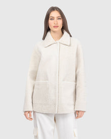Reversible Textured Shearling Lamb Jacket | Ivory