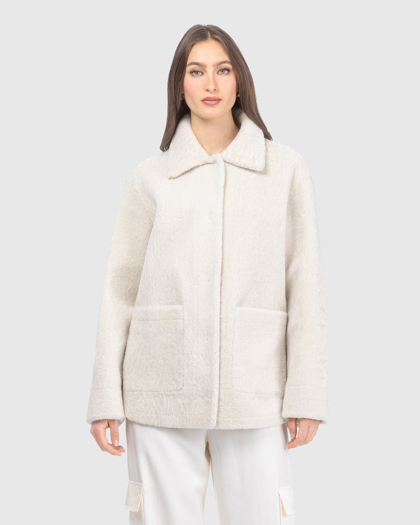 Reversible Textured Shearling Lamb Jacket | Ivory