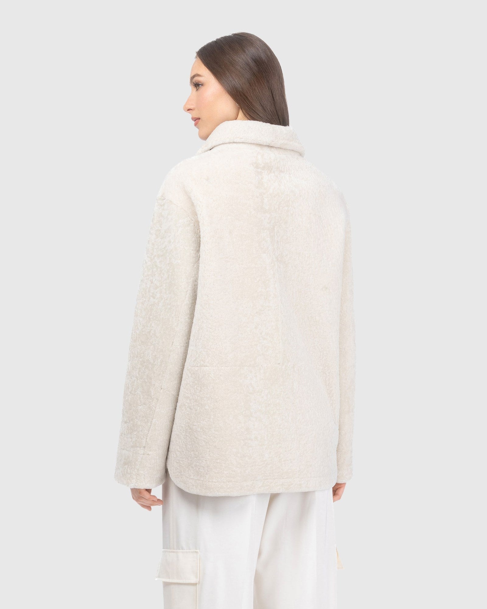 Reversible Textured Shearling Lamb Jacket | Ivory