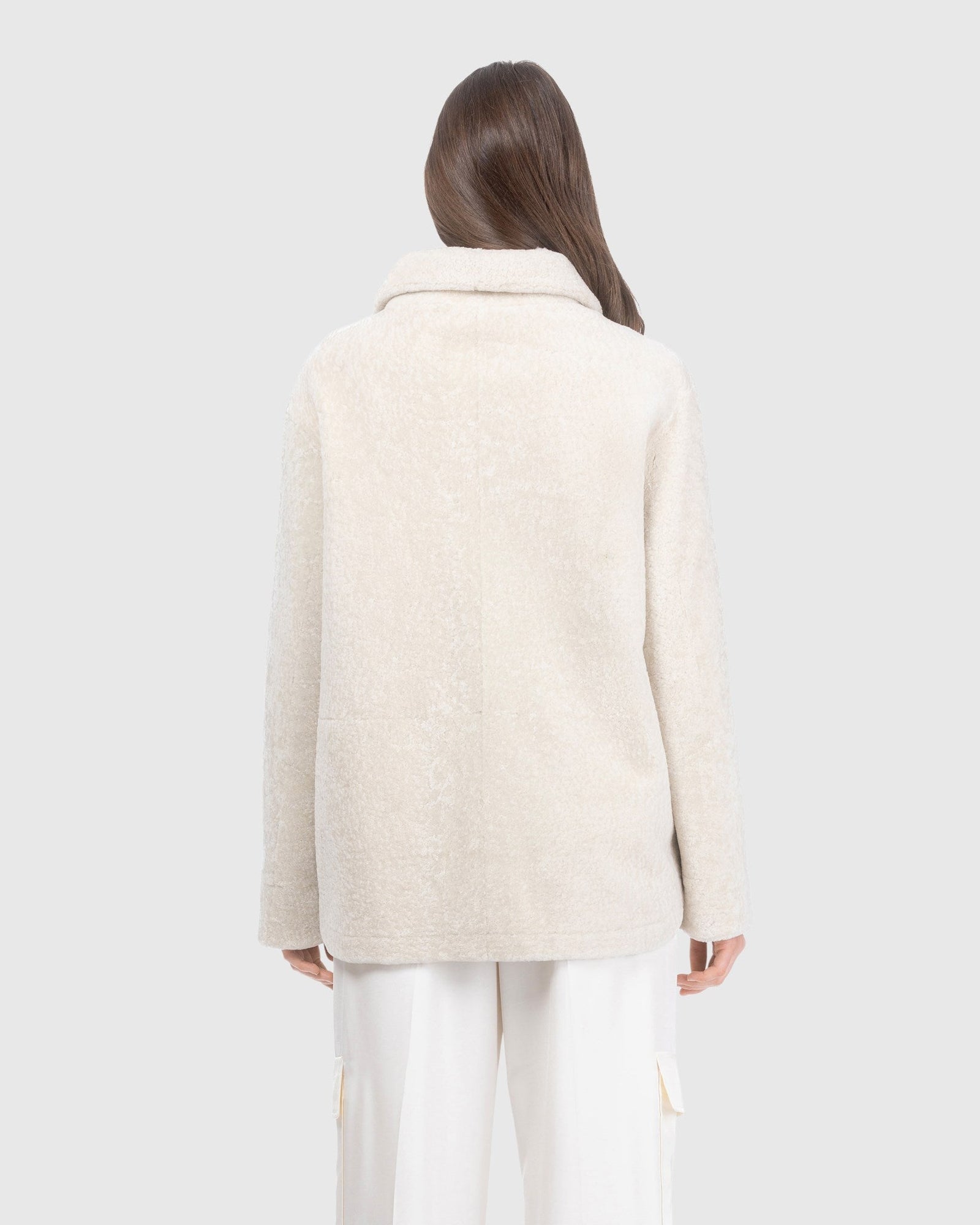 Reversible Textured Shearling Lamb Jacket | Ivory