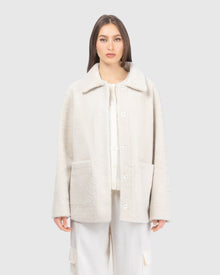 Reversible Textured Shearling Lamb Jacket | Ivory