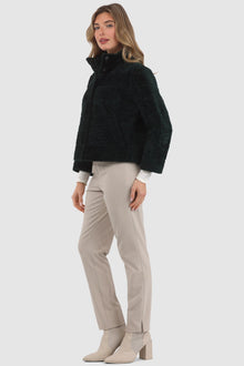 Reversible Tetured Shearling Lamb Jacket With Cropped Sleeves | Women | Emerald x Emerald