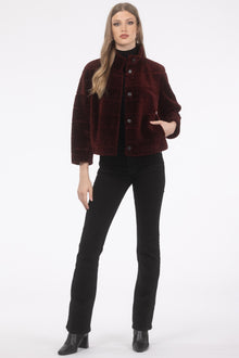 Reversible Tetured Shearling Lamb Jacket With Cropped Sleeves | Women | Wine x Wine