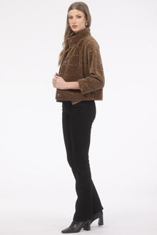 Reversible Tetured Shearling Lamb Jacket With Cropped Sleeves | Women | Camel x Camel