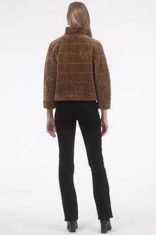 Reversible Tetured Shearling Lamb Jacket With Cropped Sleeves | Women | Camel x Camel