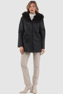 Reversible Tetured Shearling Lamb Parka With Merinillo Shearling Lamb Hood Trim | Women | Black x Black