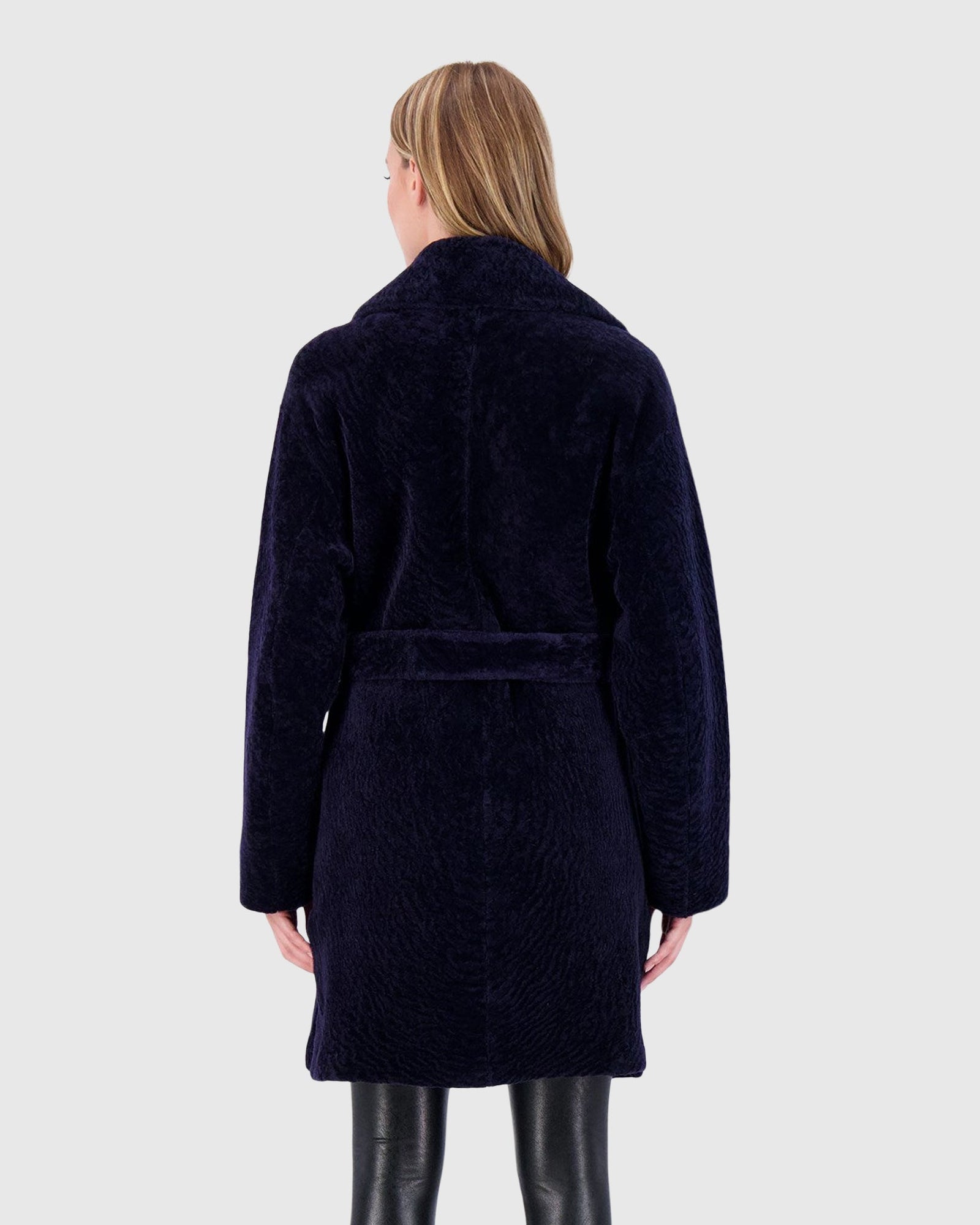 Reversible Select Shearling Lamb Stroller With Belt | Dark Blue/Dark Blue