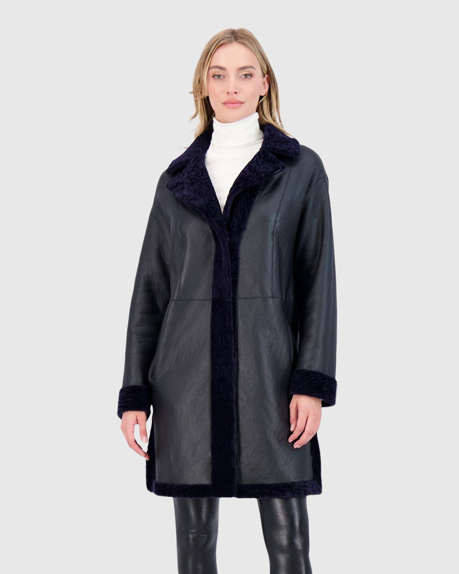 Reversible Select Shearling Lamb Stroller With Belt | Dark Blue/Dark Blue