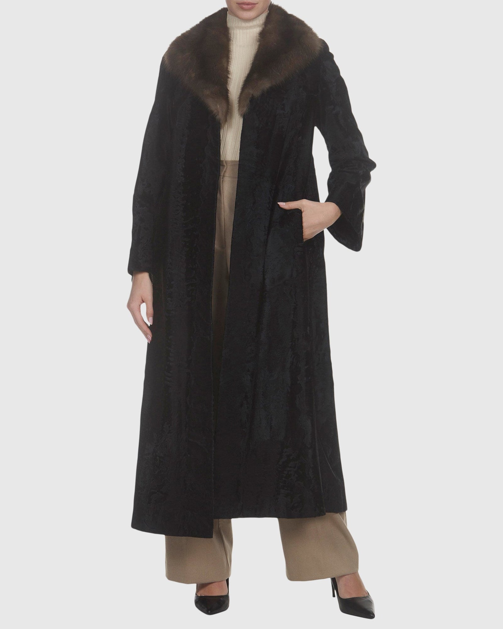 Russian Broadtail Coat With Russian Sable Collar | Black