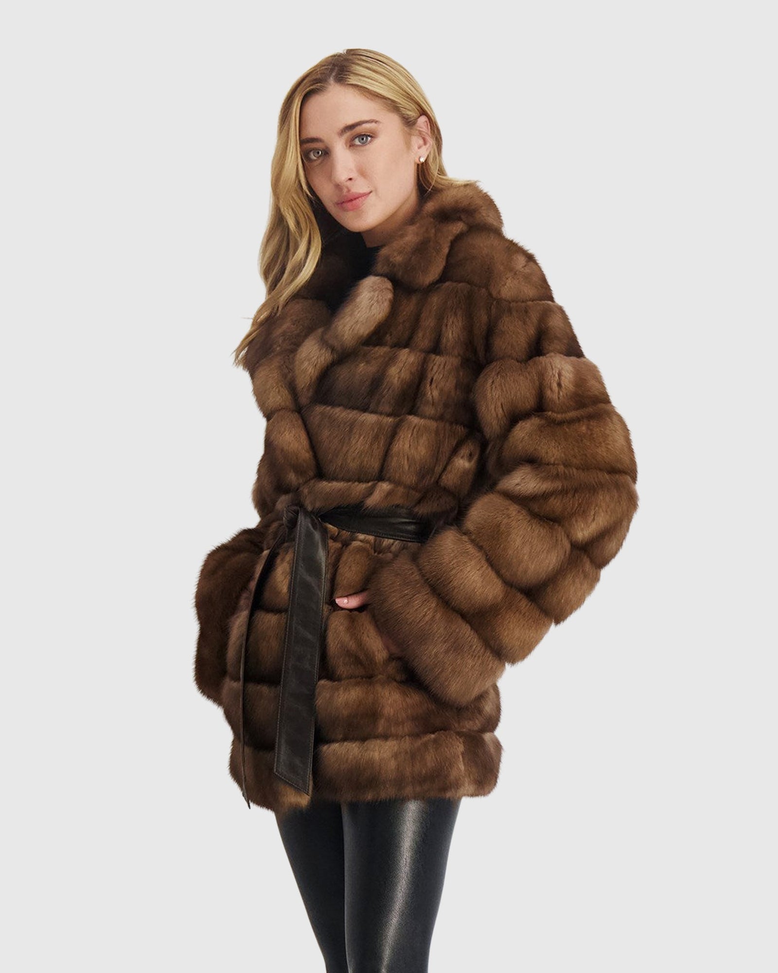 (PRE-ORDER) Sable Jacket With Leather Belt | Tortora