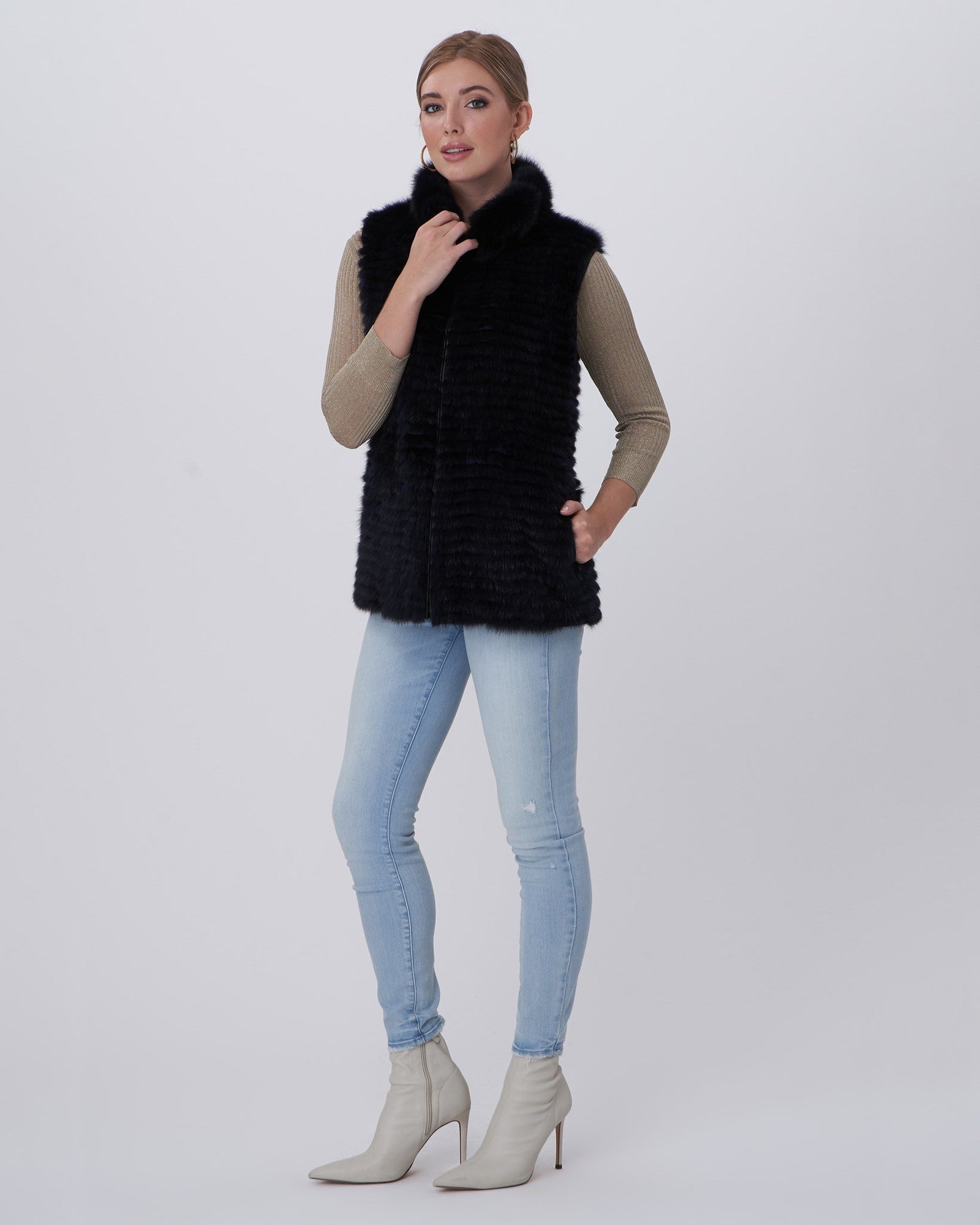 Sable Layered Vest, Reversible To Silk | Women | Navy